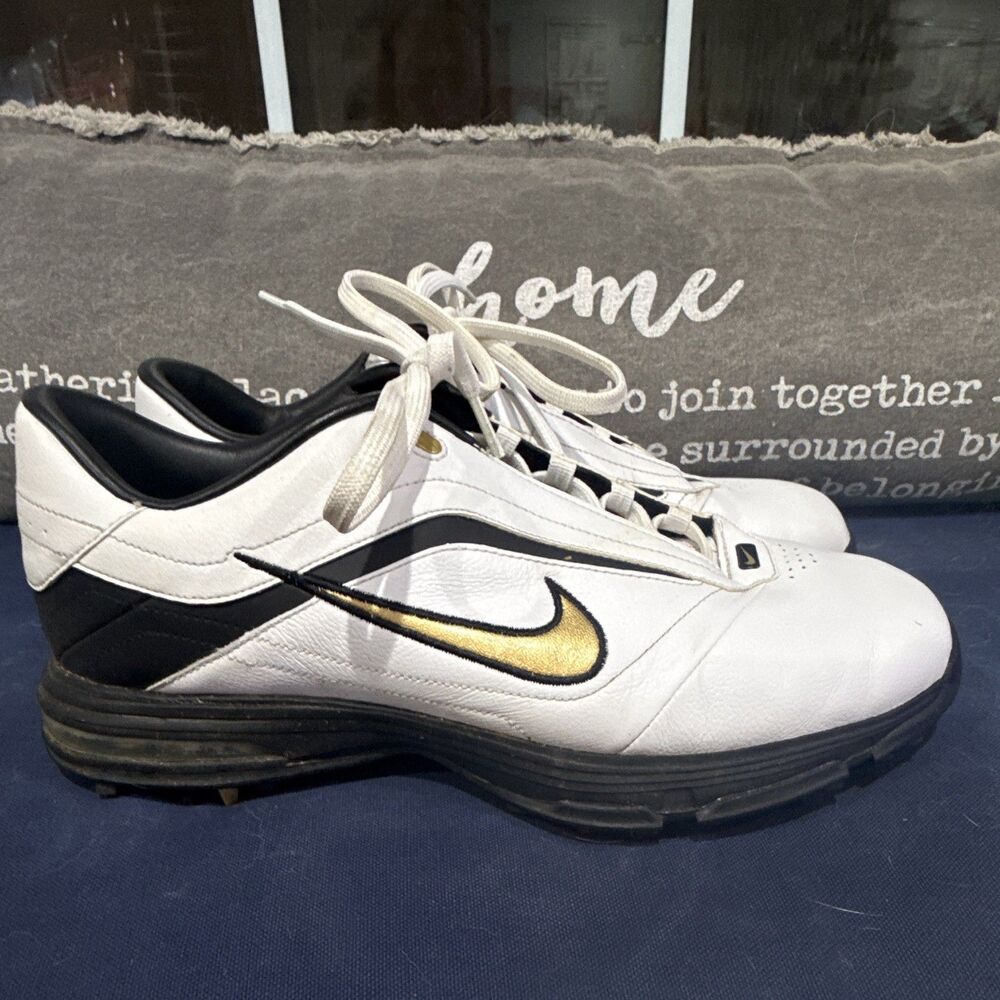 Nike Air Nike Golf Spiked Leather Shoes White/Black/Gold Men's US 9.5